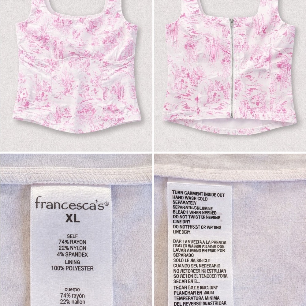 Francesca’s Pink Toile Print Blouse XL | French Country Cottagecore Top NWT
